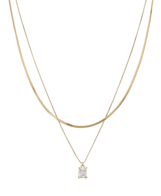 2 Layered Emerald Cut CZ Necklace