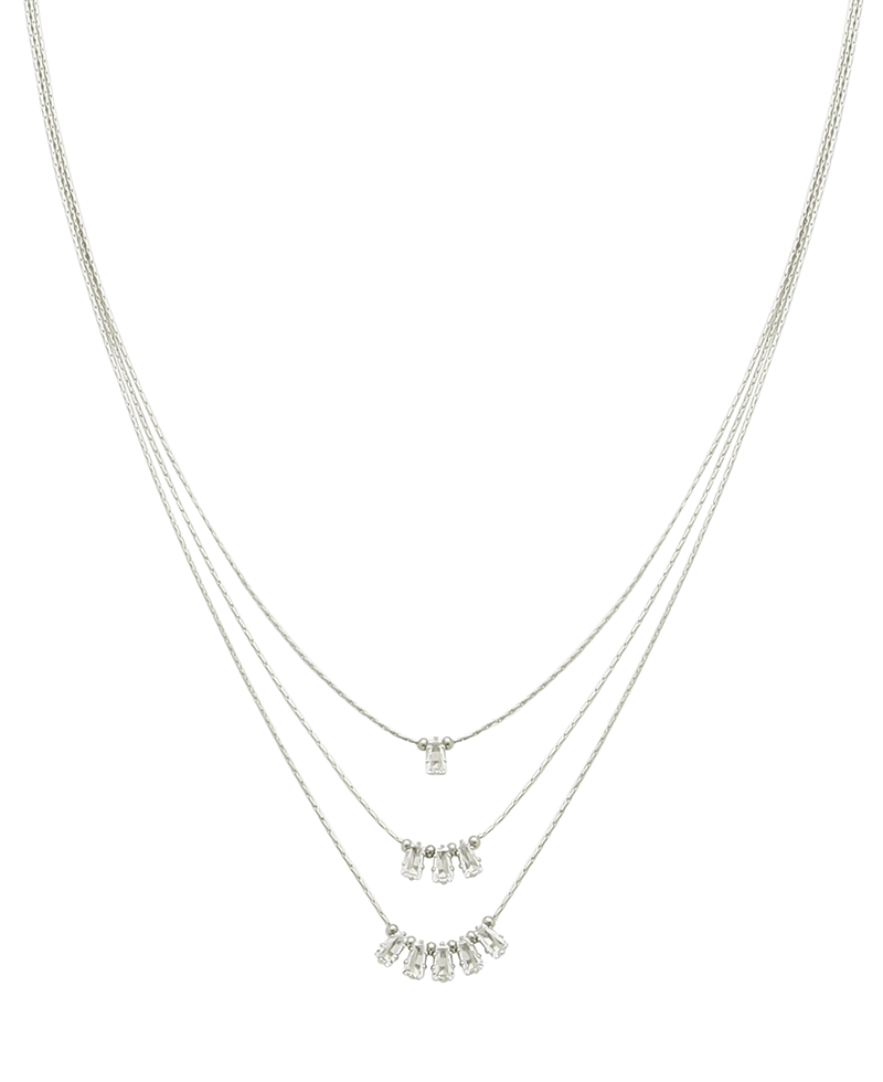 Layered Rhinestone Baguette Charm Short Necklace