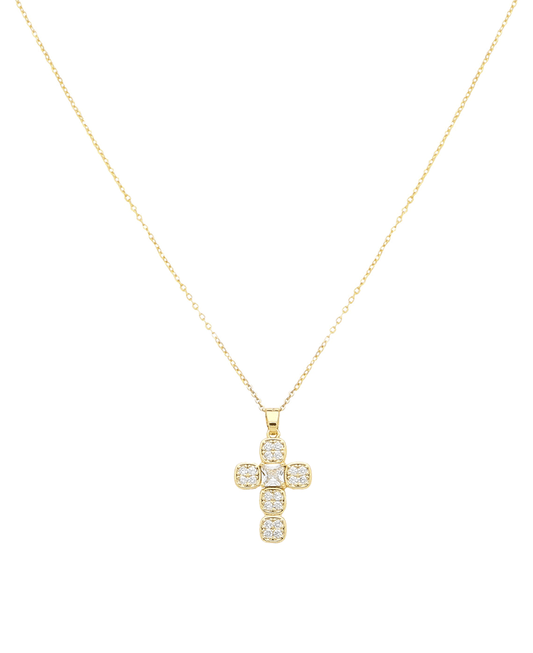 Gold Dipped Paved Cross Short Necklace