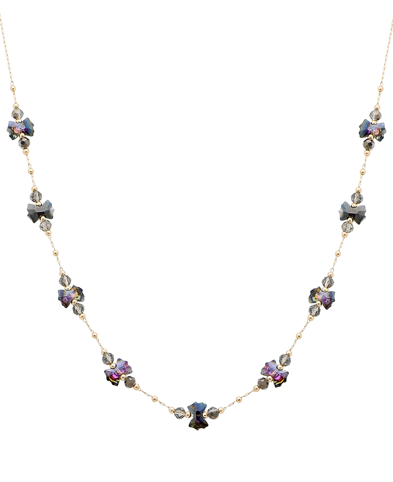 Crystal Flower Shape Station Short Necklace