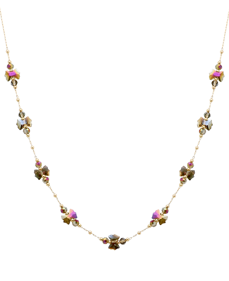 Crystal Flower Shape Station Short Necklace