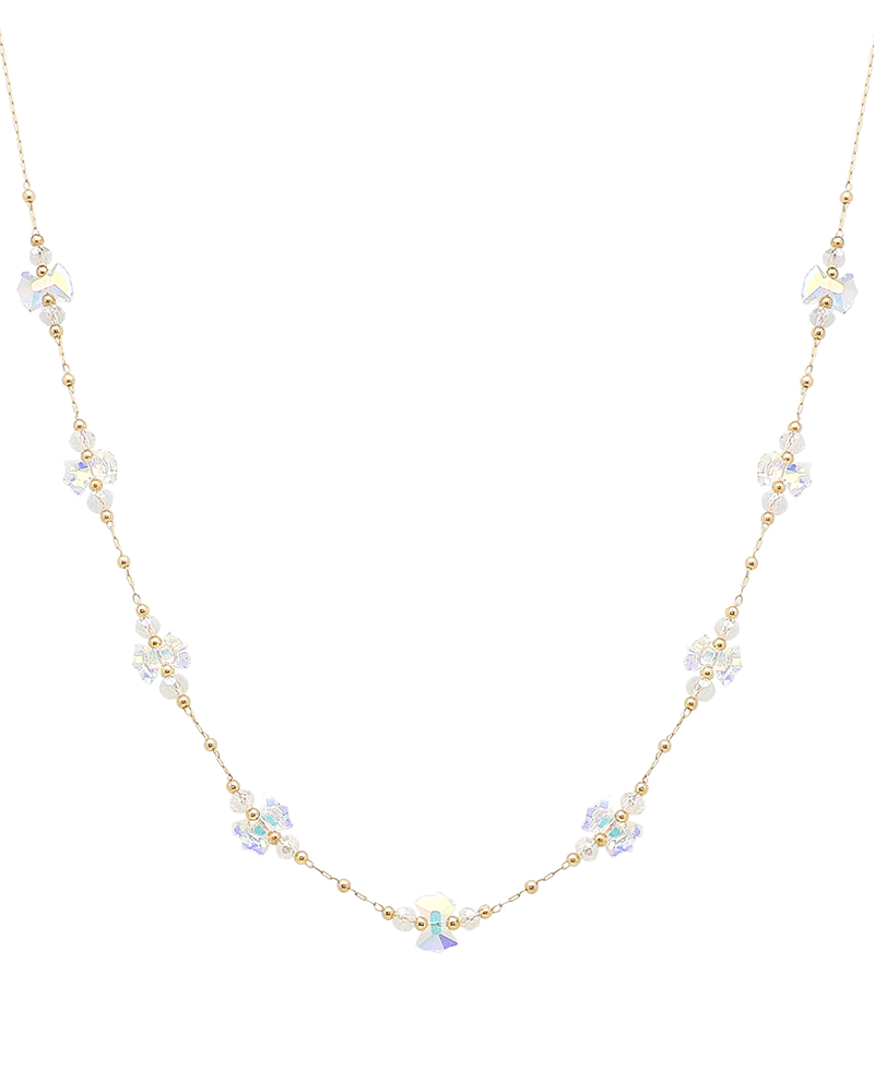 Crystal Flower Shape Station Short Necklace