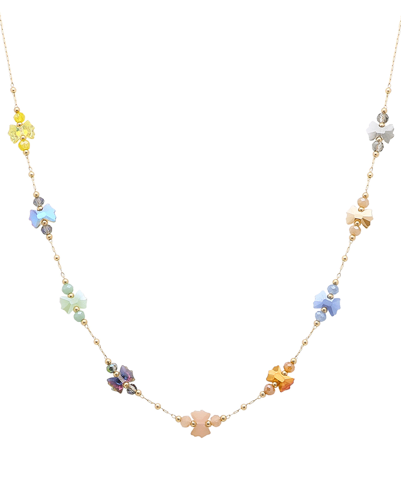 Crystal Flower Shape Station Short Necklace