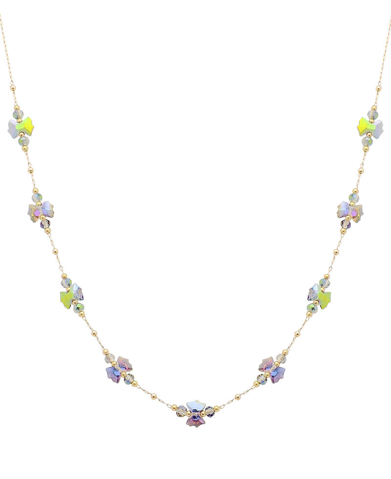 Crystal Flower Shape Station Short Necklace