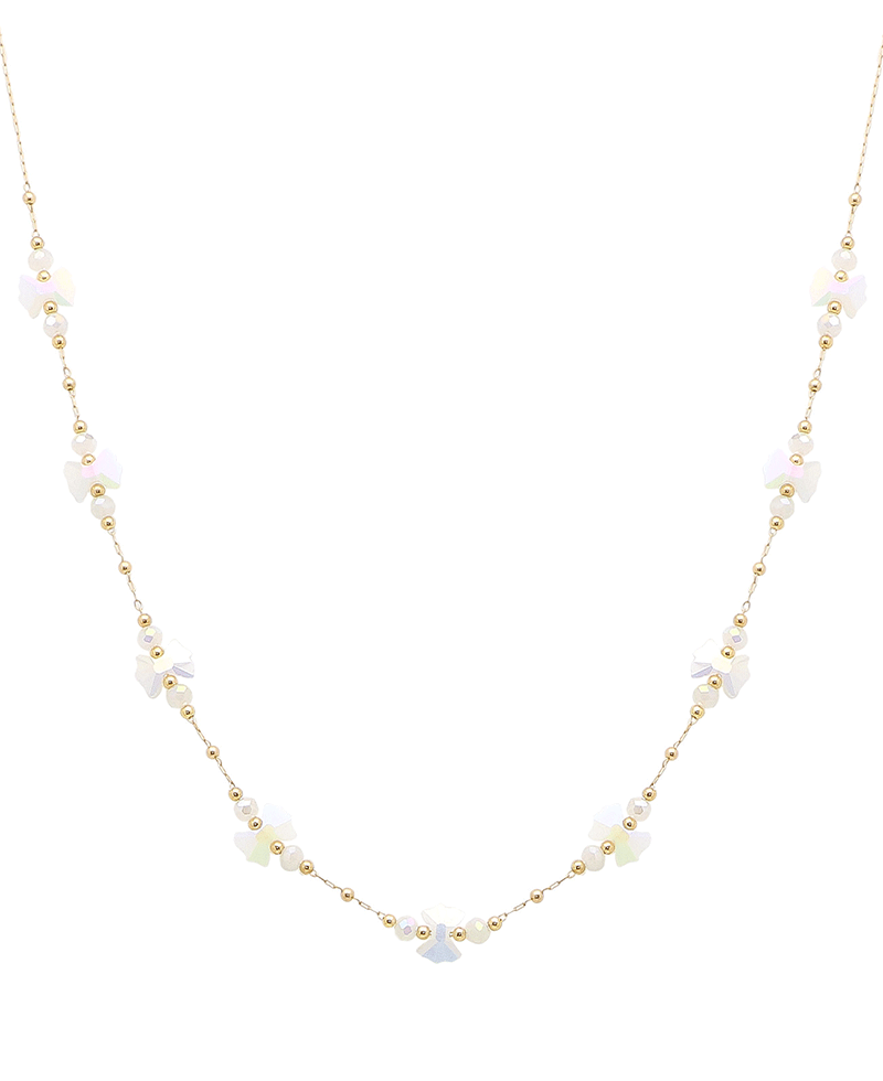 Crystal Flower Shape Station Short Necklace