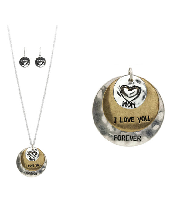 Message Disk Necklace Set - Mom I Love ..