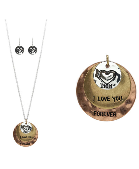 Message Disk Necklace Set - Mom I Love ..