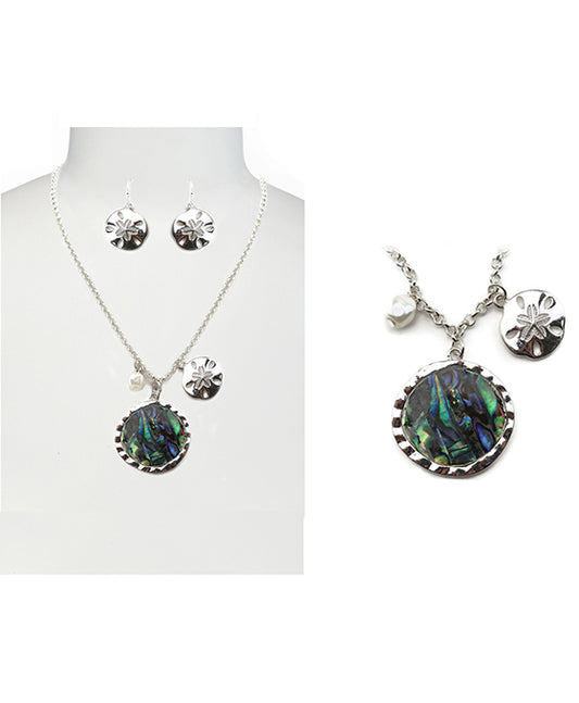 Sand Dollar w/ Abalone Necklace Set