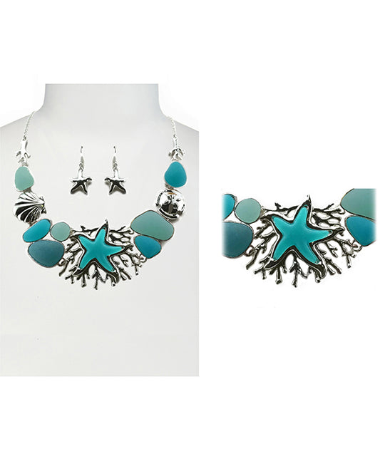 Sea Glass Bib Necklace Set