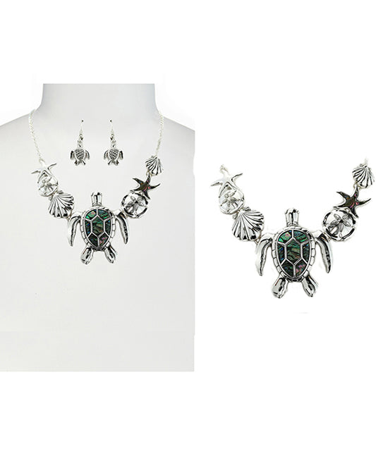 Turtle w/Abalone Bib Necklace Set