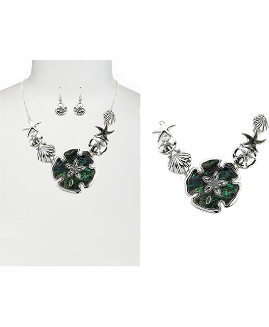 Sea Life w/ Abalone Bib Necklace Set