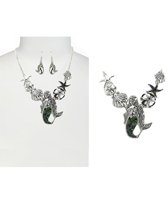 Mermaid w/Abalone Bib Necklace Set