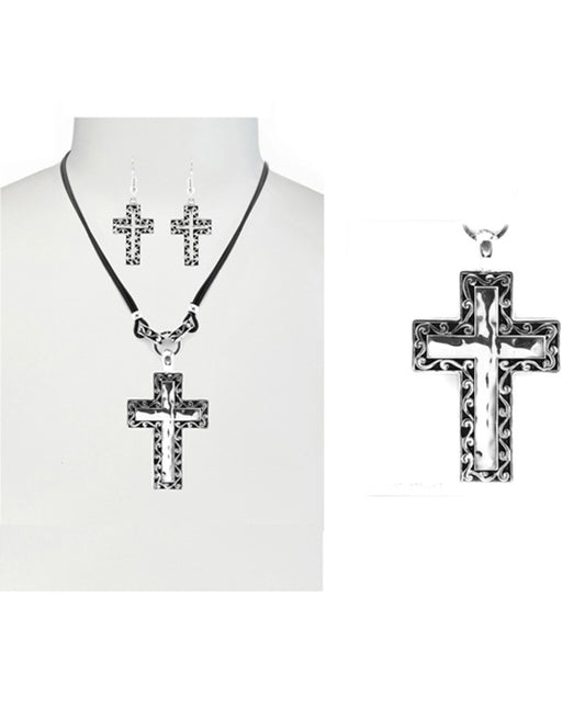 Tailored Look Hammered Cross Necklace Set