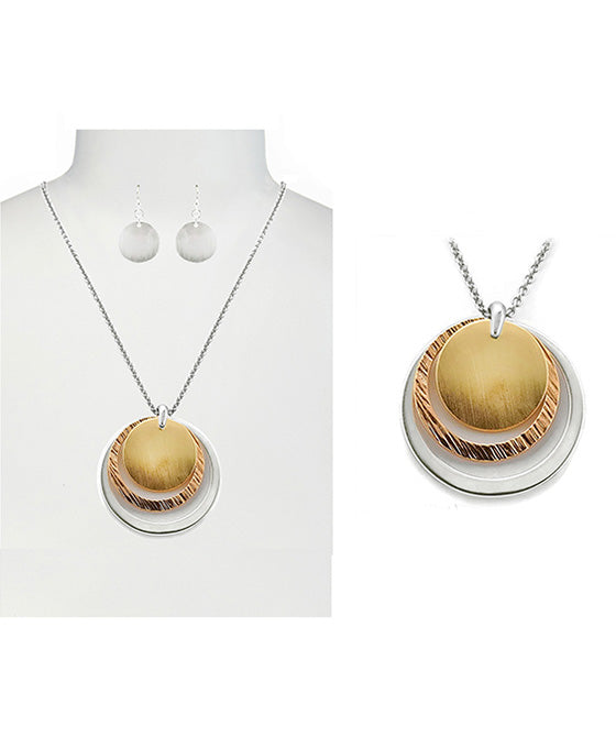 Circle Metalic Brass Layered Necklace Set