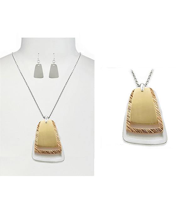 Trapezoid Metalic Brass Layered Necklace Set