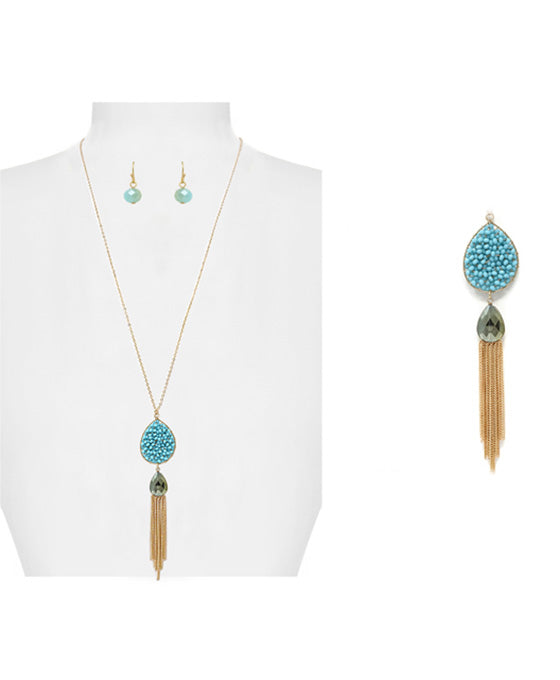 Teardrop w/ Fringed Necklace Set