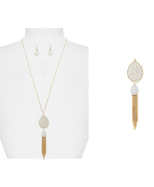 Teardrop w/ Fringed Necklace Set