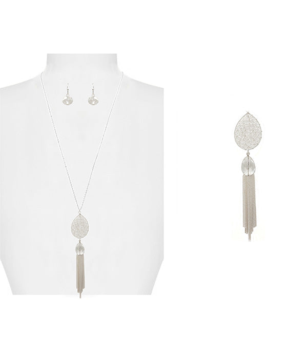 Teardrop w/ Fringed Necklace Set