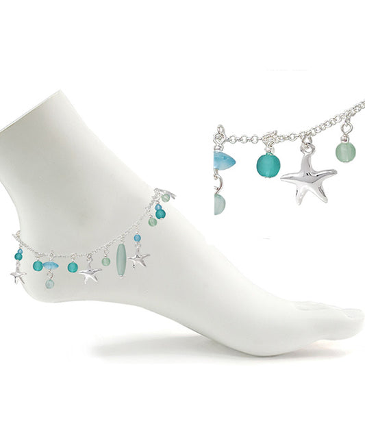 Starfish & Sea Glass Charms Anklet