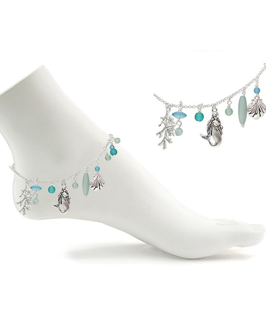 Sea Life & Sea Glass Charms Anklet