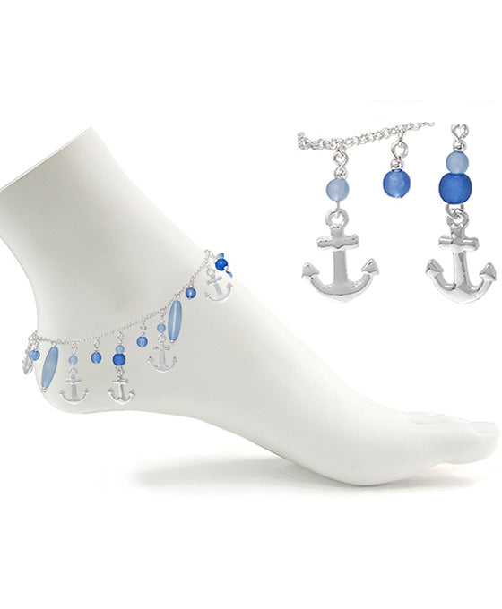 Anchor & Sea Glass Charms Anklet