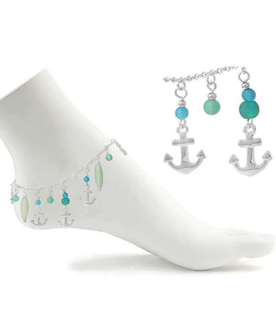 Anchor & Sea Glass Charms Anklet