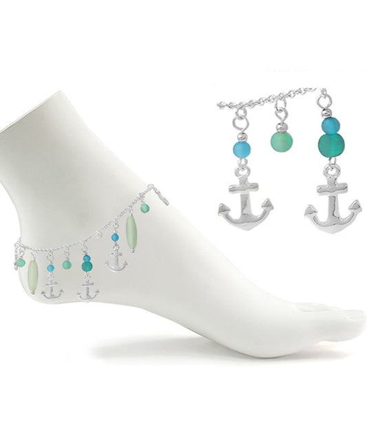 Anchor & Sea Glass Charms Anklet