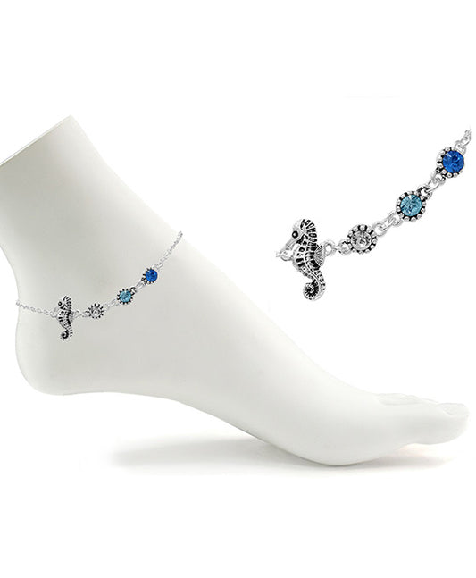 Seahorse & Glass Stone Anklet