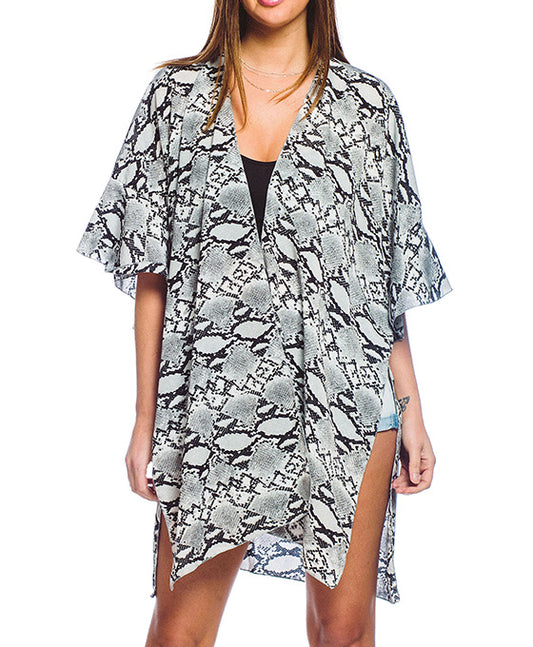 Python Printed Kimono w/ Ruffles