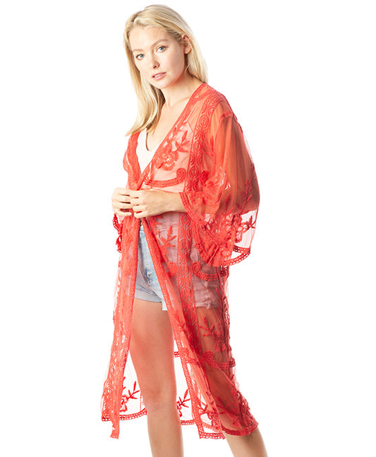 Mesh w/ Embroidery Kimono