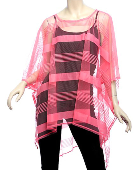 Polyester See-Through Stripe Poncho