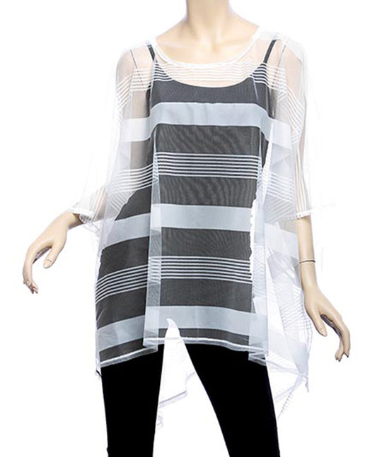 Polyester See-Through Stripe Poncho