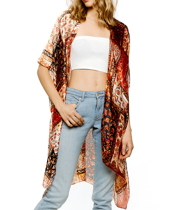 Multi Printed Silky Kimono