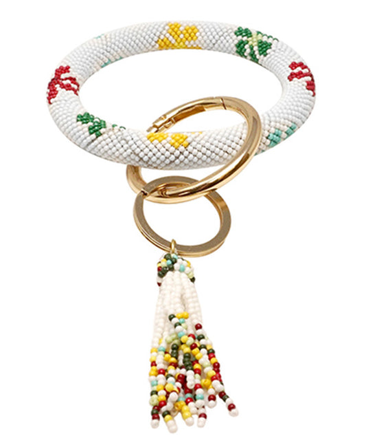 Seed Bead Flower Pattern Bangle w/ Key Chain