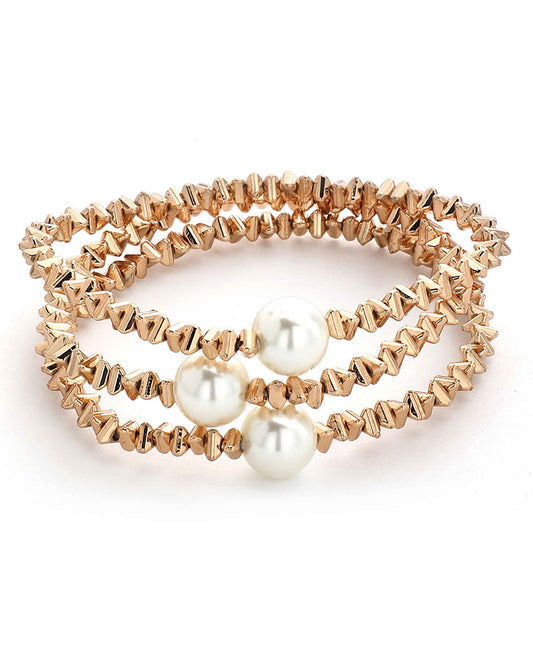 Metal Bead w/ Pearl Stretch Bracelet