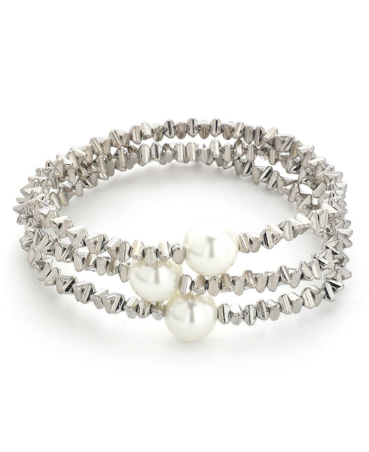 Metal Bead w/ Pearl Stretch Bracelet