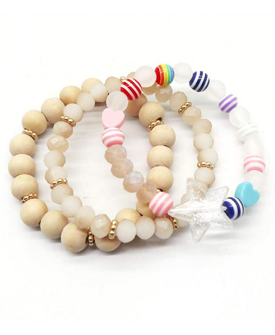 Wood & Glass Beads w/ Star Stretch Bracelet