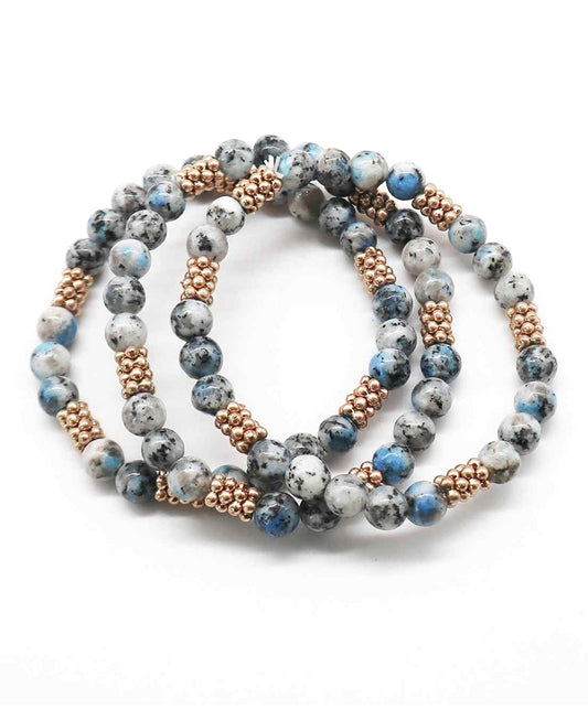 Stone & Metallic Bead Stretch Bracelet