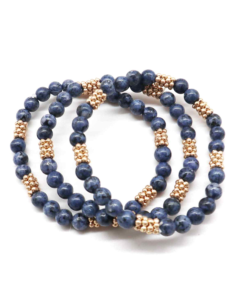 Stone & Metallic Bead Stretch Bracelet