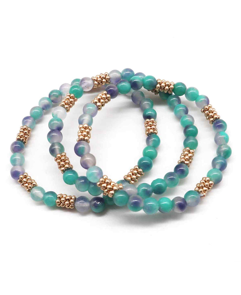 Stone & Metallic Bead Stretch Bracelet