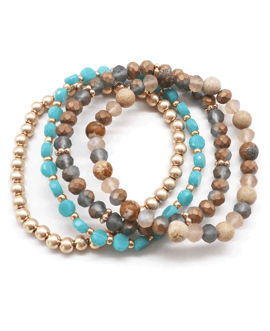 Glass & Metallic Bead Stretch Bracelet