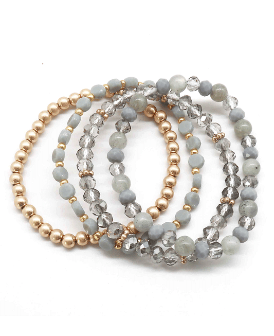 Glass & Metallic Bead Stretch Bracelet