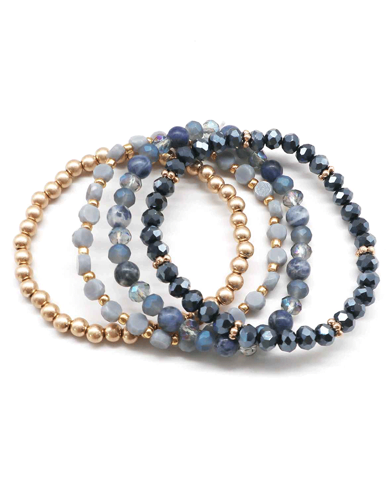 Glass & Metallic Bead Stretch Bracelet