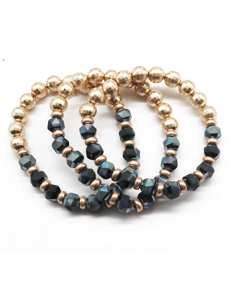 Metallic & Glass Bead Stretch Bracelet