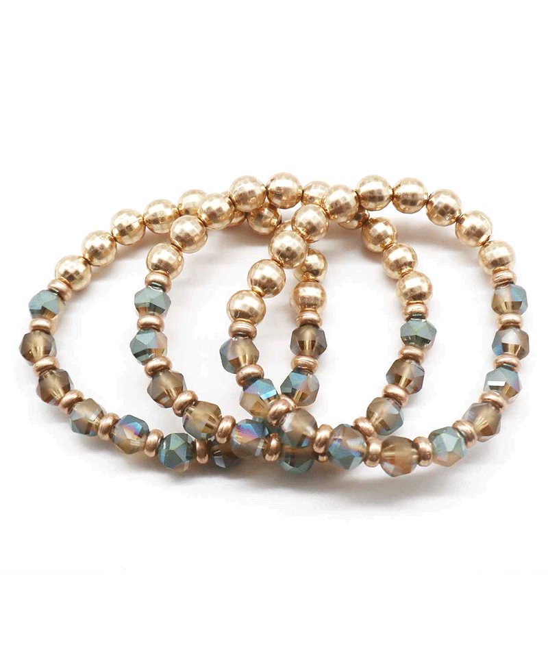 Metallic & Glass Bead Stretch Bracelet