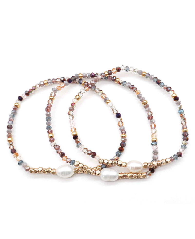 Glass & Metal w/ Pearl Stretch Bracelet