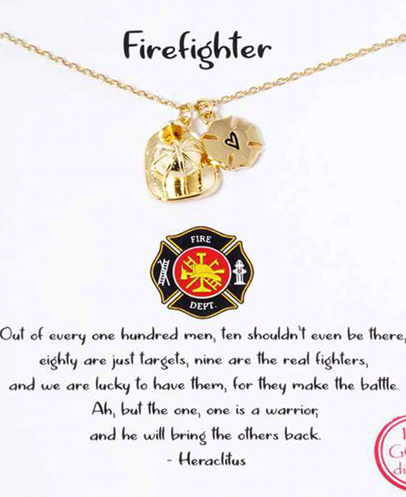 Firefighter Hat & Heart Pendant Necklace