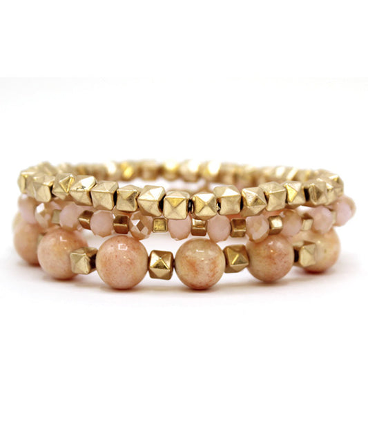 Stone & Metal Bead Stretch Bracelet