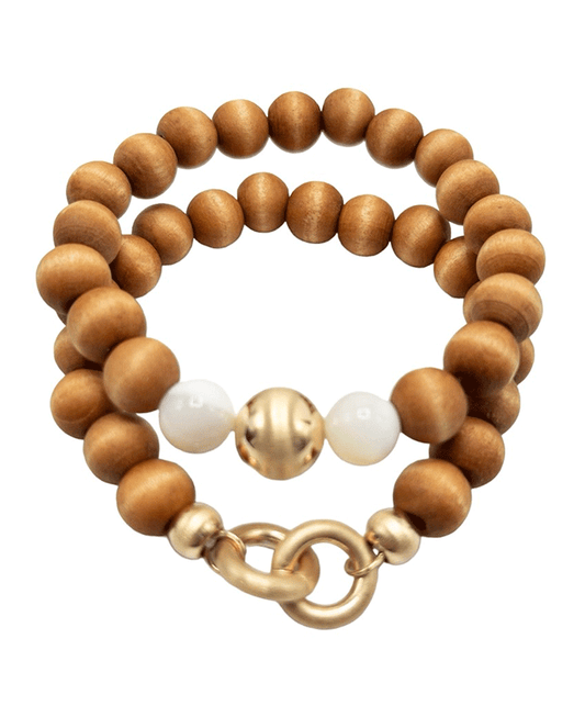 Chain Linked Wood Beads Bracelet