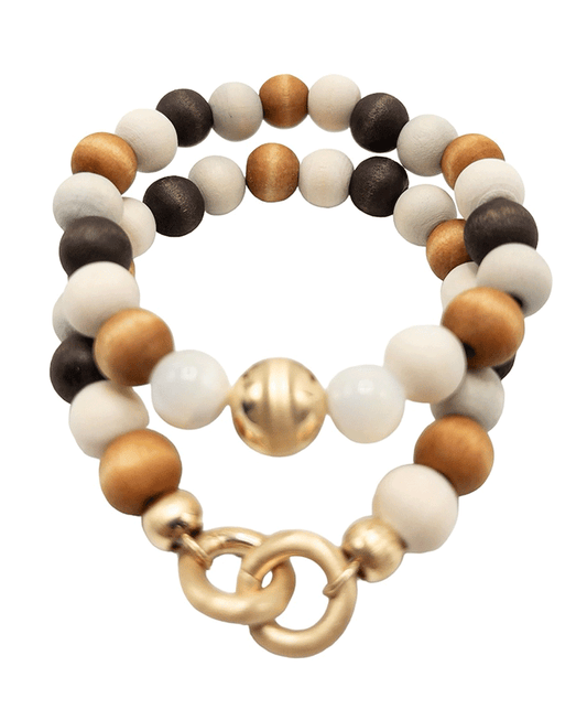 Chain Linked Wood Beads Bracelet